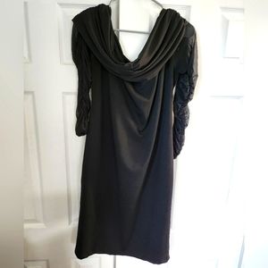 Fashion Nova Mesh Sleeve Cowl Neck Black Dress